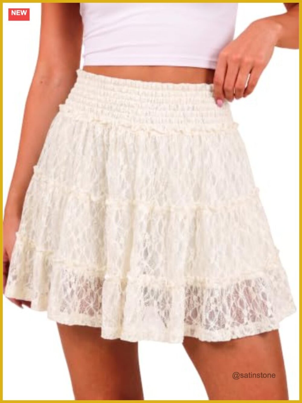 Women's Lace Mini Skirt Flowy Tiered Skort with Built-in Shorts
